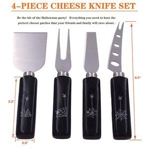 Spider Decorations Black Cheese Knives - Set 4
